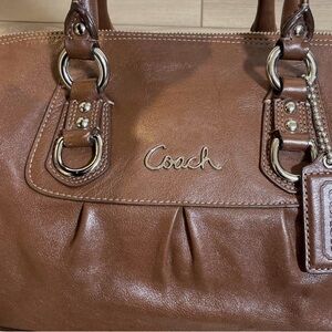 Coach Brown Leather Satchel with Silver Accents